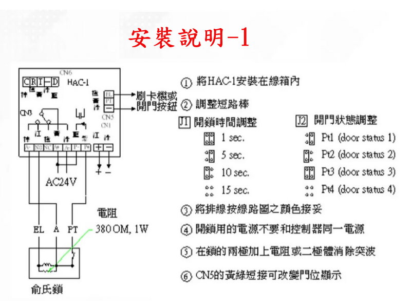 電鎖控制器HAC 1 歐益HOMETEK可外接密碼機刷卡機 安裝說明1